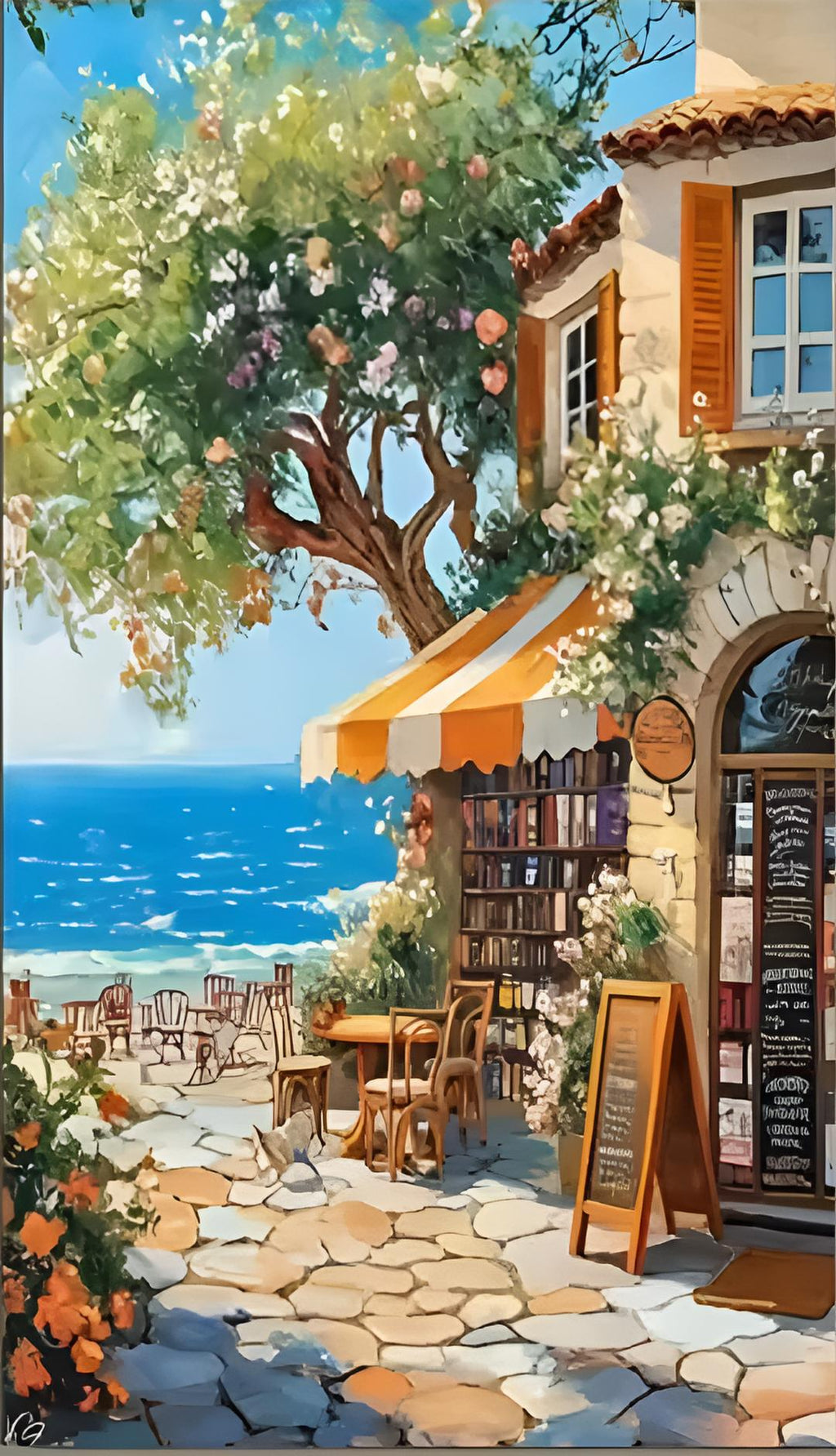 Terrasse Méditerranéenne – Café au Bord de Mer ☕